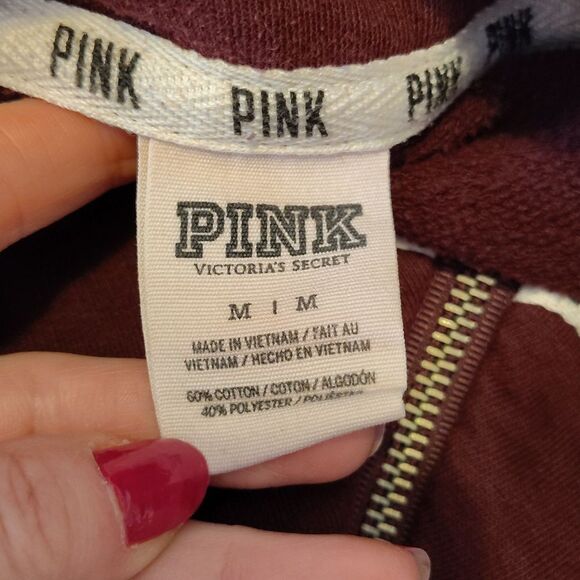 PINK VS 2014 Maroon Red White Logo Quarter Zip Pullover Sweatshirt Medium - Picture 11 of 13